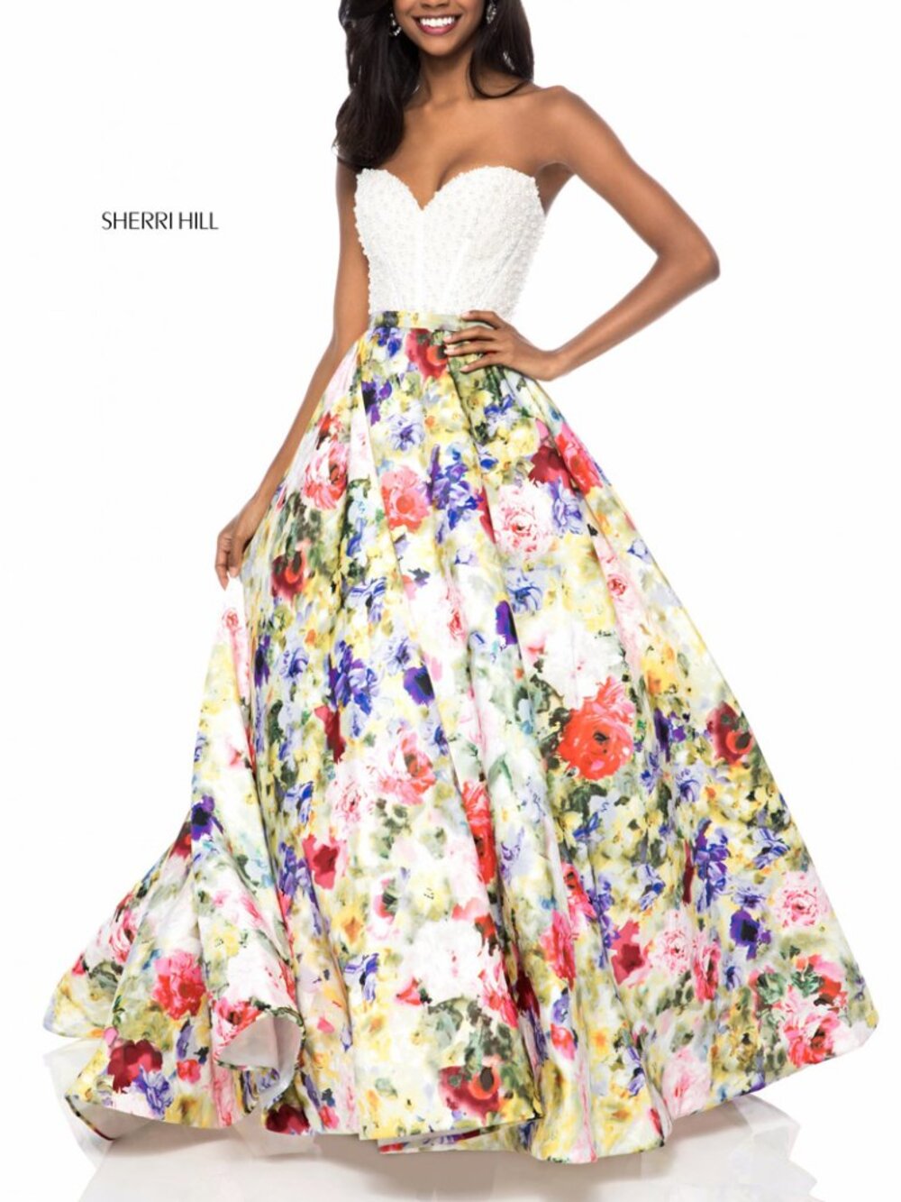 Authentic SHERRI HILL 52002 IVORY/FLORAL 4 BALLGOWN FORMAL PROM HOMECOMING DRESS